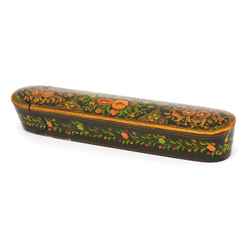 179 - Persian lacquered pen box hand painted with flowers, 27cm wide