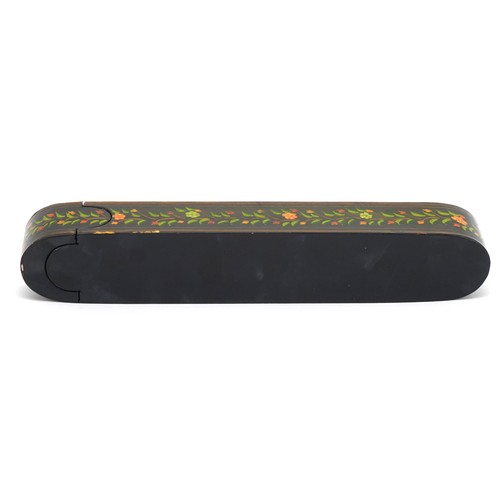 179 - Persian lacquered pen box hand painted with flowers, 27cm wide