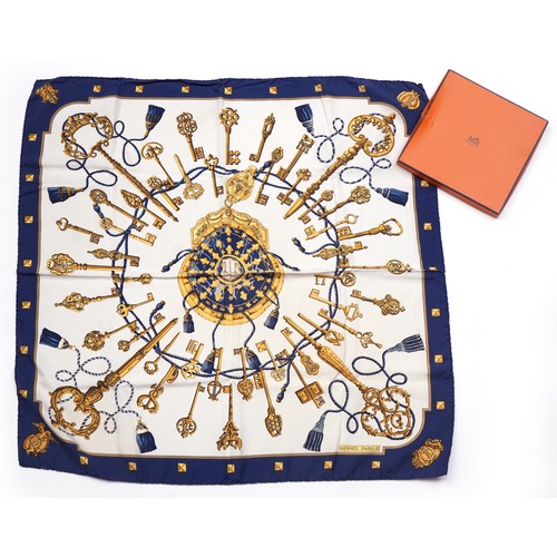 364 - Hermes Les Cles silk scarf with box, 90cm x 90cm