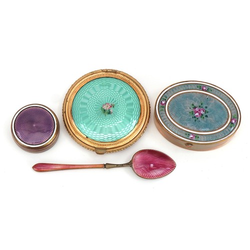 191 - Guilloche enamel sundry items including a 925S grade silver and pink guilloche enamel teaspoon and o... 