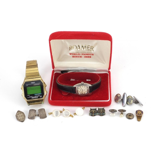 2367 - Two vintage wristwatches and a collection of cufflinks and studs, some silver