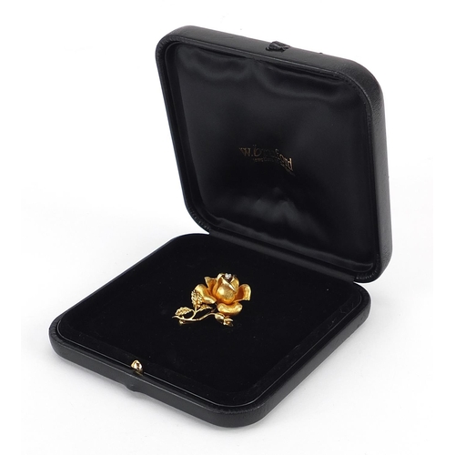 2008 - Cartier, 18ct gold rose brooch set with a diamond housed in a W Bruford velvet and silk lined box, 4... 