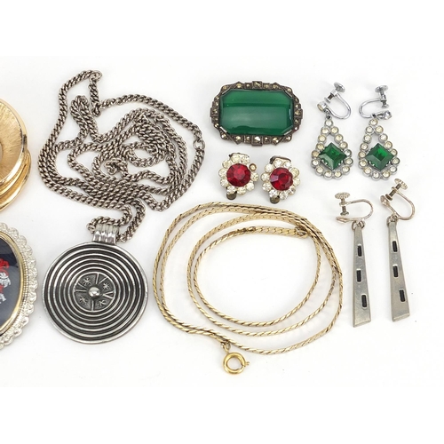 2350 - Vintage and later costume jewellery including R Tenn Swedish pendant, green and clear paste earrings... 