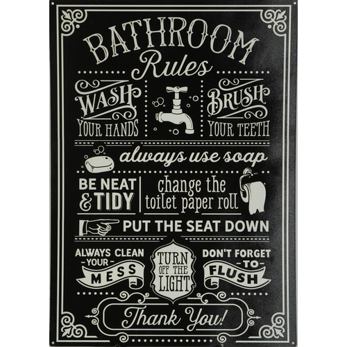 559 - Reproduction Bathroom Rules tin sign, 70cm x 50cm