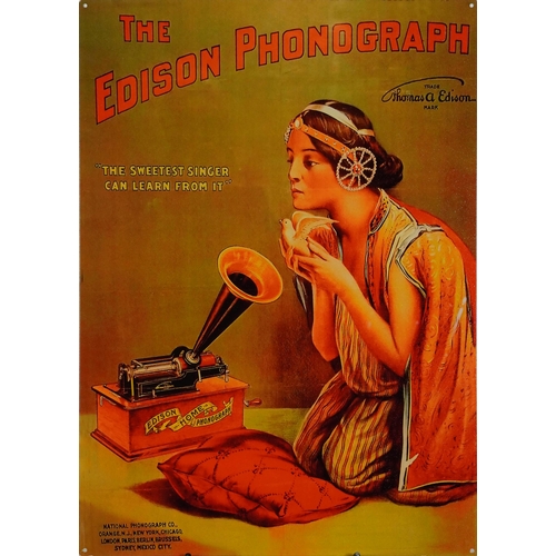 560 - Reproduction The Edison Phonograph tin advertising sign, 70cm x 50cm