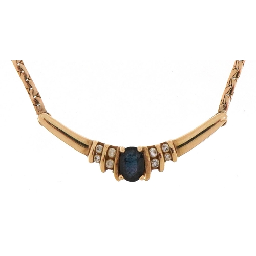 2059 - 9ct gold sapphire and diamond snake link necklace, 42.5cm in length, 5.8g