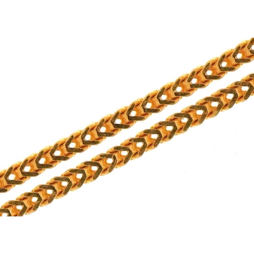 2054 - Turkish unmarked gold multi link necklace, tests as 22ct gold, 44.5cm in length, 4.9g