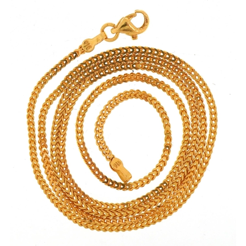 2054 - Turkish unmarked gold multi link necklace, tests as 22ct gold, 44.5cm in length, 4.9g