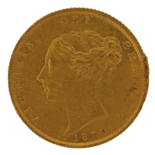 95 - Victoria Young Head 1874 shield back gold half sovereign - this lot is sold without buyer’s premium,... 