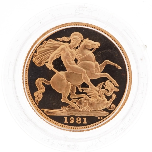 121 - Elizabeth II 1981 gold proof sovereign with fitted case - this lot is sold without buyer’s premium, ... 