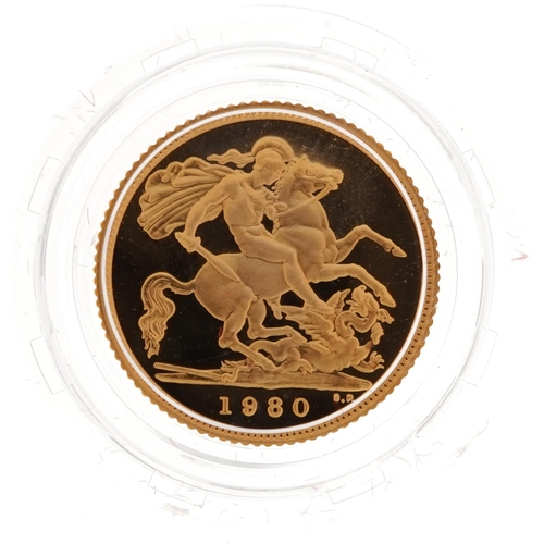 42 - Elizabeth II 1980 gold proof half sovereign with fitted case and booklet - this lot is sold without ... 