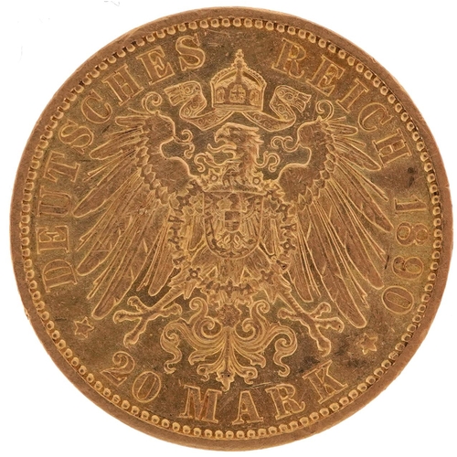 102 - German States Wilhelm II 1890 twenty mark gold coin - this lot is sold without buyer’s premium, the ... 