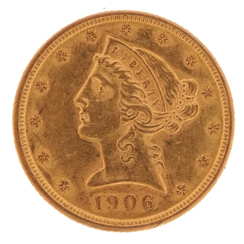 18 - United States of America 1906 Liberty Head five dollar gold coin - this lot is sold without buyer’s ... 