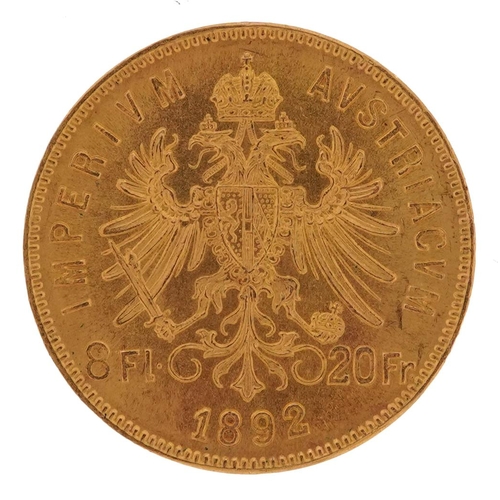 71 - Franz Joseph I Austrian 1892 twenty corona gold coin - this lot is sold without buyer’s premium, the... 