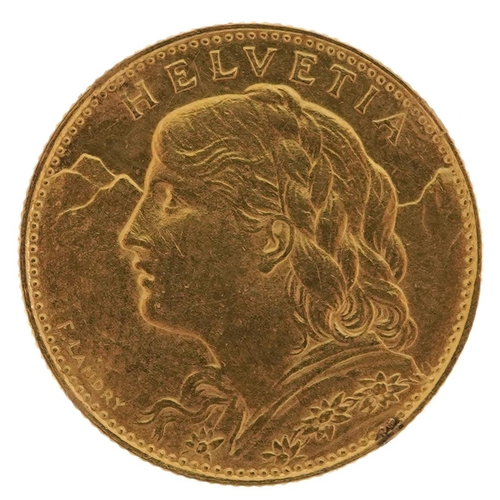 23 - Swiss 1922 ten francs gold coin - this lot is sold without buyer’s premium, the hammer price is the ... 
