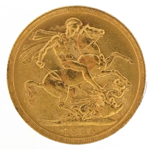 147 - Queen Victoria 1889 gold sovereign - this lot is sold without buyer’s premium, the hammer price is t... 