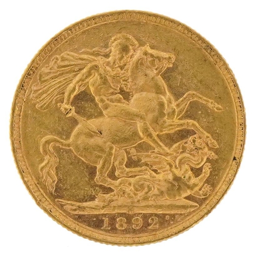 69 - Queen Victoria 1892 gold sovereign, Melbourne mint - this lot is sold without buyer’s premium, the h... 