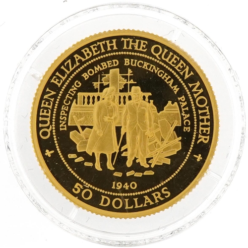 90 - 1998 Nauru Lady Elizabeth The Queen Mother, Lady of the Century gold proof $50 coin with fitted case... 