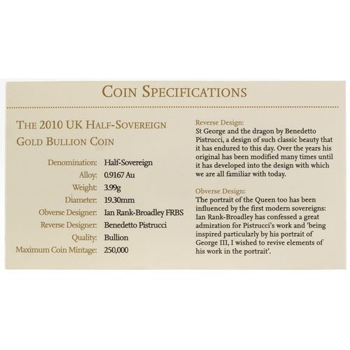 55 - Elizabeth II 2010 gold half sovereign with case and sleeve - this lot is sold without buyer’s premiu... 