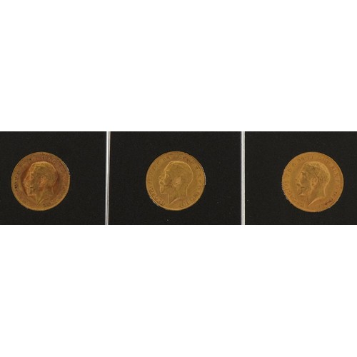 25 - Set of three George V gold half sovereigns with slabs and fitted box comprising dates 1911,1912 and ... 