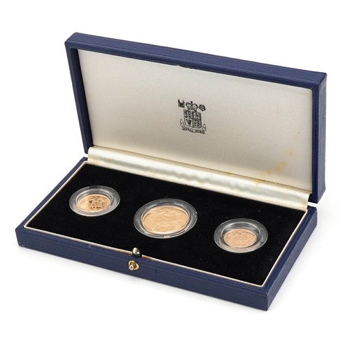 150 - Elizabeth II 1988 gold proof set comprising two pounds, sovereign and half sovereign with fitted cas... 