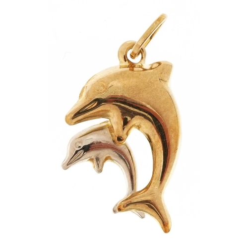 2286 - 9ct two tone gold dolphin pendant, 2.3cm high, 0.6g