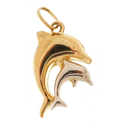 2286 - 9ct two tone gold dolphin pendant, 2.3cm high, 0.6g