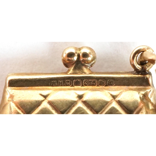 2330 - 9ct gold purse charm, 1.8cm wide, 1.0g