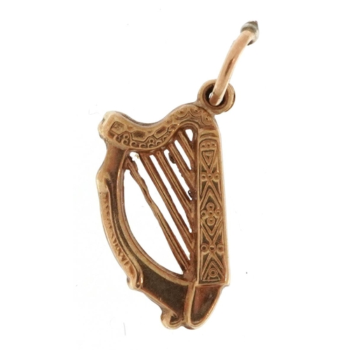 2312 - 9ct gold harp charm, 1.8cm high, 0.5g