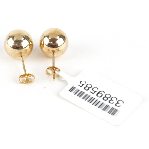 2304 - Pair of 9ct gold ball stud earrings, 1.0cm in diameter, 0.8g