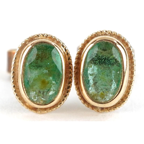 2335 - Pair of 9ct gold emerald stud earrings, 8mm high, 1.1g