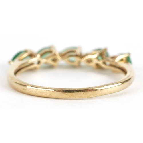 2297 - 10k gold emerald five stone ring, size N, 1.4g