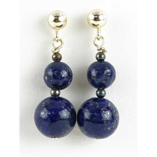 2262 - Pair of silver gilt lapis lazuli graduated drop earrings, 2.6cm high, 3.1g