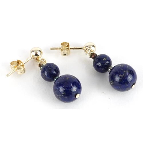 2262 - Pair of silver gilt lapis lazuli graduated drop earrings, 2.6cm high, 3.1g