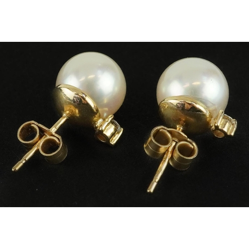 2271 - Pair of 9ct gold cultured pearl and diamond stud earrings, 1.1cm high, 2.7g