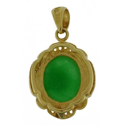 2265 - Chinese 14k gold cabochon jade and diamond pendant, 2.2cm high, 1.6g