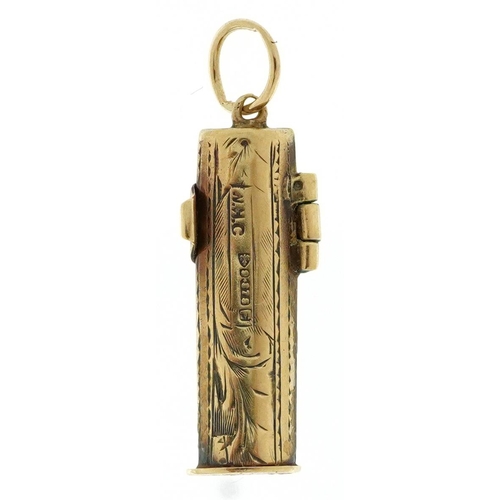 2259 - Jewish 9ct gold opening mezuzah charm, 2.1cm high, 1.0g