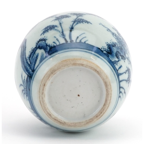 1342 - Chinese blue and white porcelain ginger jar hand painted with pine trees, 10cm high