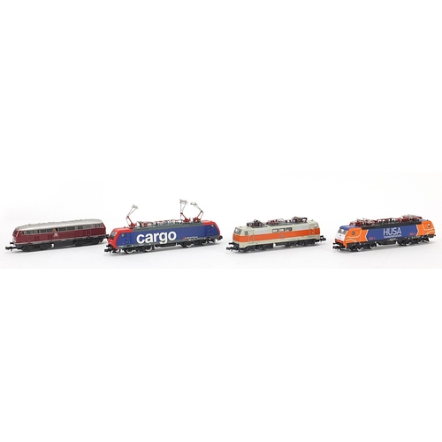 1495 - Four Trix and Minitrix N gauge model railway locomotives