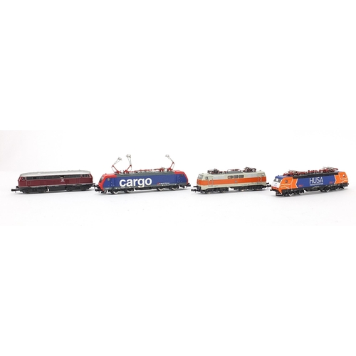 1495 - Four Trix and Minitrix N gauge model railway locomotives