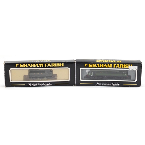 1494 - Two Graham Farish N gauge model railway locomotives with cases and boxes by Bachmann comprising GWR ... 