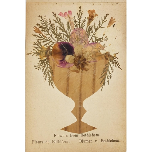 1310 - Jerusalem olive wood album of pressed flowers, 13cm wide