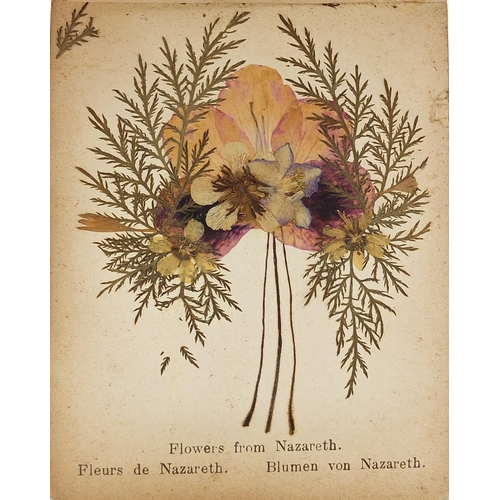 1310 - Jerusalem olive wood album of pressed flowers, 13cm wide