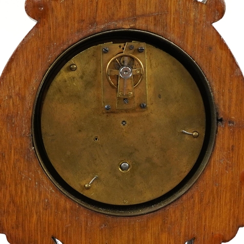 1292 - Naval interest carved oak wall barometer with clock having enamelled dial and Roman numerals, carved... 