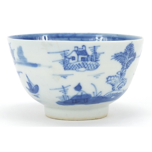 1215 - Chinese blue and white porcelain bowl hand painted with a river landscape, 9.5cm in diameter