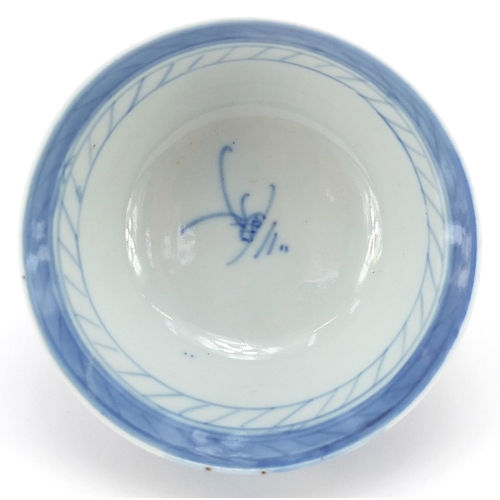 1215 - Chinese blue and white porcelain bowl hand painted with a river landscape, 9.5cm in diameter