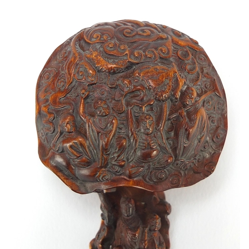 542 - Chinese wood ruyi sceptre carved with figures, 20cm in length