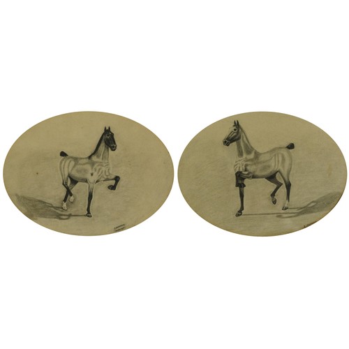 1793 - E Haywood - Horse studies, pair of early 20th century oval charcoals, one dated 1915, mounted, frame... 