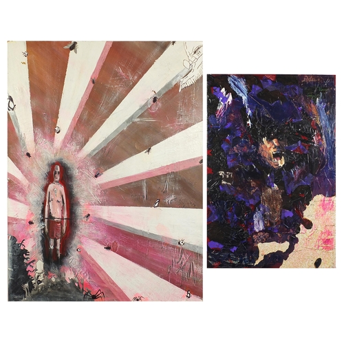 514 - Craig Herbert - Screaming and the Yes, No Man, two contemporary mixed media and collages on canvas, ... 