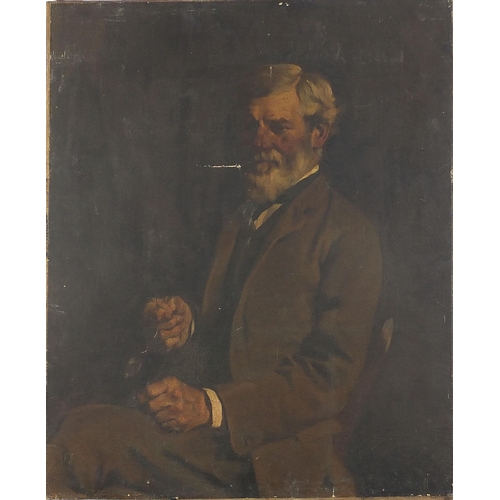 272 - Portrait of a seated elderly gentleman holding spectacles, late 19th/early 20th century oil on canva... 